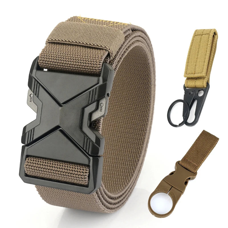 HSSEE New 105cm to 125cm Elastic Belt for Men Metal Buckle Quick Release Military Tactical Belt Soft Nylon Casual Belt Male