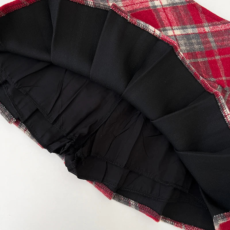 Fall Winter Plaid Pleated Skirt Womens Thick Woolen Red Tartan Mini Skirt Classic Saia Feminina Christmas Outfit