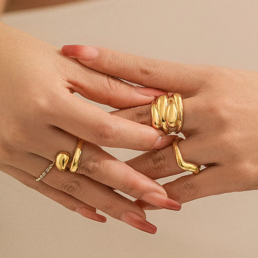 4Pcs/Set Punk Round Rolling Geometry Open Ring for Women Retro Trend Irregular Adjustable Finger Ring Party Jewelry Accessories