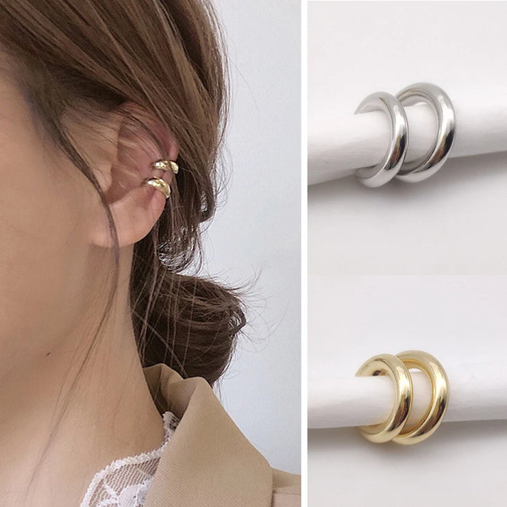 Fake Piercing Earcuff Double Circle Ear Cuff Faux Earrings for Women Man Hiphop Vintage Korean Fashion Earclips Accessories