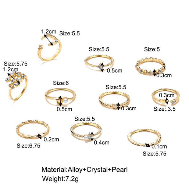 Boho Gold Color Heart Rings Set For Women Vintage Geometric Cross Pearl Butterfly Finger Rings Female Trendy Jewelry Gift
