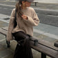 Soft Solid Mohair Knitted Pullover For Women Casual Loose O-neck Long Sleeve Sweater 2024 Autumn New Female High Street Knitwear