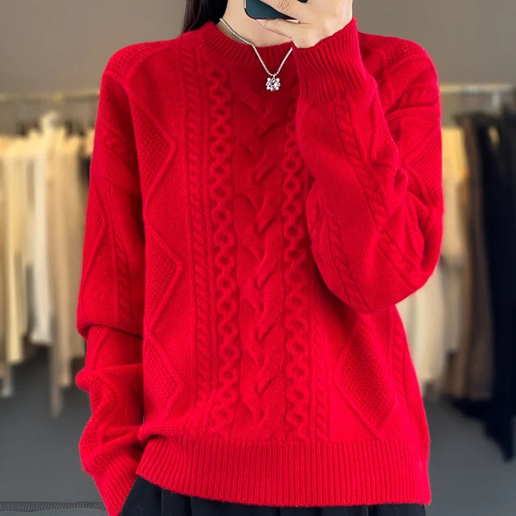 Enlarged And Thickened Merino Wool Sweater Women's Round Neck Autumn Winter New Long Sleeved New Cashmere Knit Pullover Top