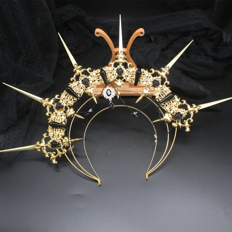 Diadema gótica Lolita con halo, diadema barroca de reina y princesa, diadema de diosa del sol y diablo, accesorios para el cabello punk de Halloween