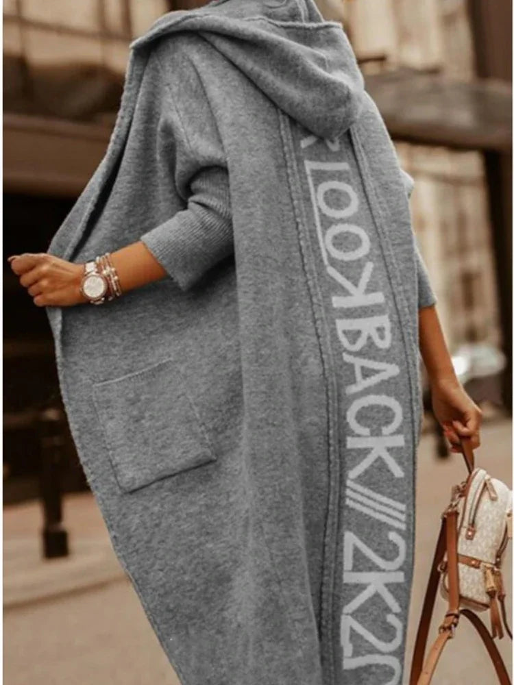 Cardigans Knit Sweater Women Spring Autumn Winter Letter Maxi Loose Soft Coat Jacquard Y2k E-girl Long Knitted Jacket Cardigan