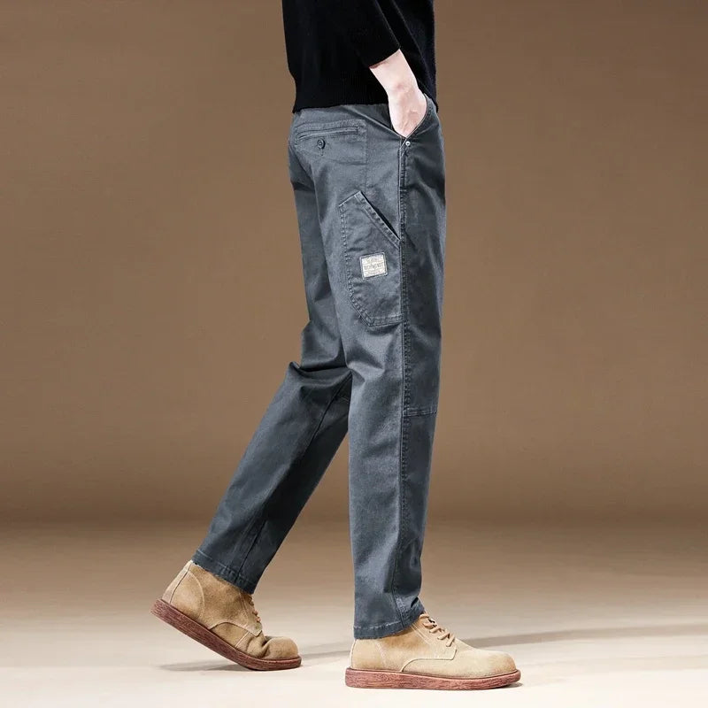 2024 New Brand Clothing Men's Cargo Pants 97%Cotton Solid Color Work Wear Casual Pant Wide Korean Jogger Trousers Male