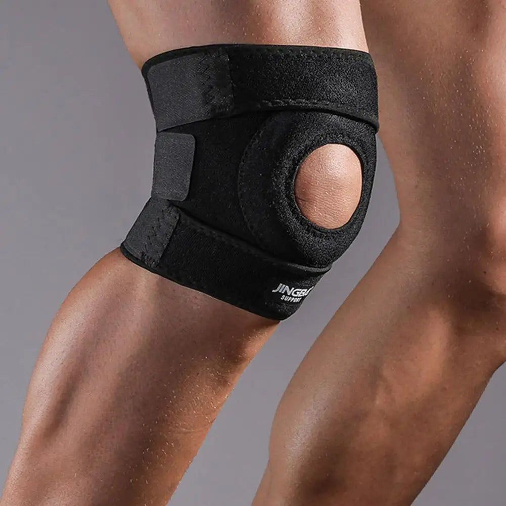 Rodilleras de compresión ajustables de fibra de poliéster negra, transpirables, elásticas, para entrenamiento y deportes, N3D4