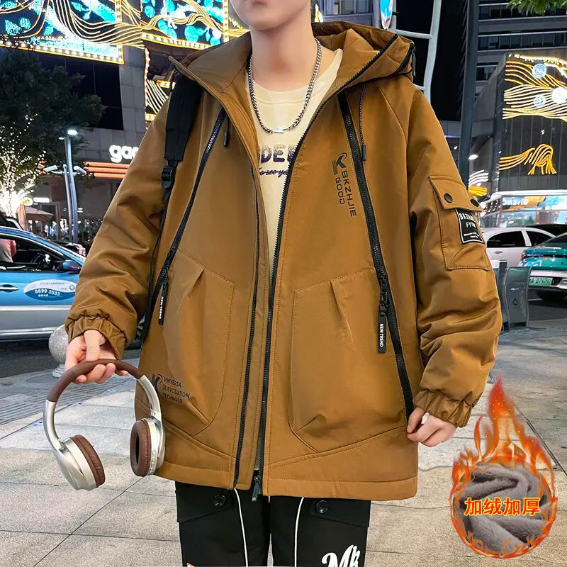 2023 Winter Thicken Fleece Hooded Jackets Mens Waterproof Warm Coats Windbreaker Outwear Males Outdoor