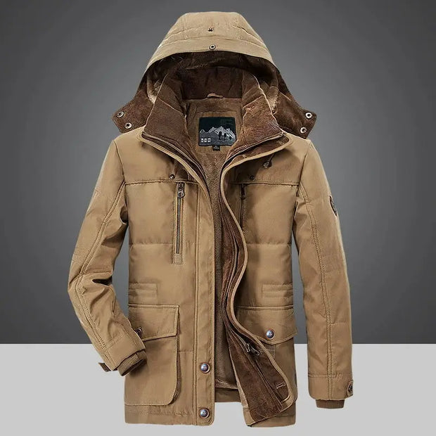 2024 Parka Outdoor Men's Winter Jacket Plus Velvet Thick Warm Multi Pocket Jackets Solid Parkas Male Coat Large Size Clothing