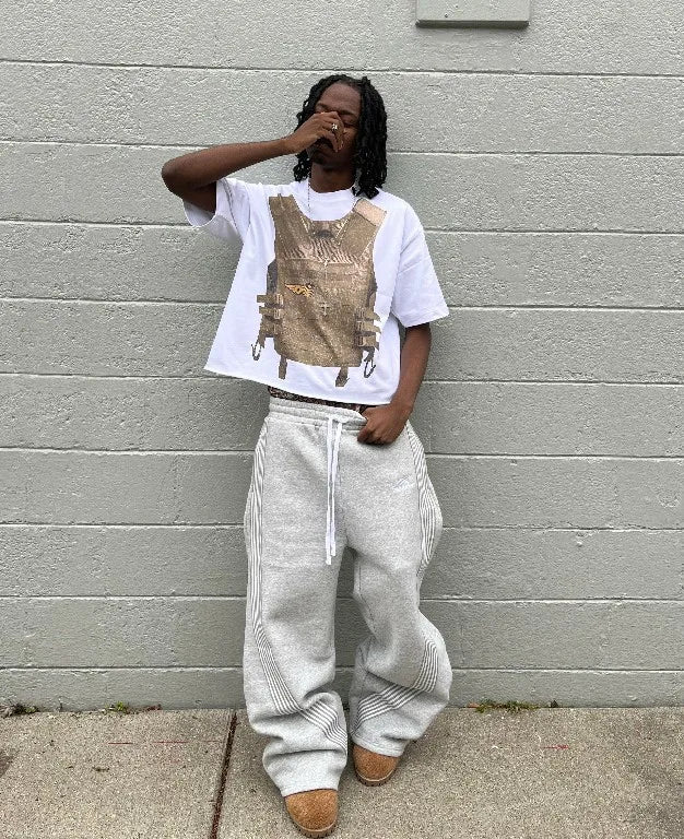 Streetwear Sweatpants Y2K Pants Harajuku Gothic Hip Hop Stripes Embroidery Baggy Casual Pants Womens Elastic Waist Jogging Pants