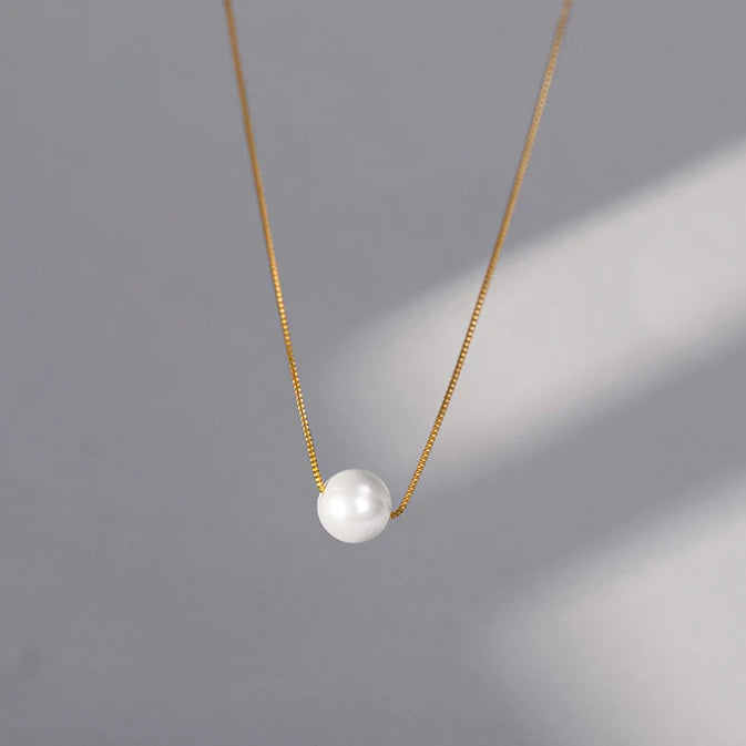 Gargantilla con colgante de perla redonda de plata de ley 925 auténtica de INZATT para mujer, joyería fina, accesorios minimalistas