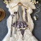 Spring Summer Sexy Lace Mesh Classical Metal Buckle With Hairball Jumpsuit Single-Breasted Eastern Style Stand Collar Bodysuit