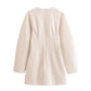 European and American style autumn and winter new round neck bubble long sleeve slim hip dress female fashion all-match casual d