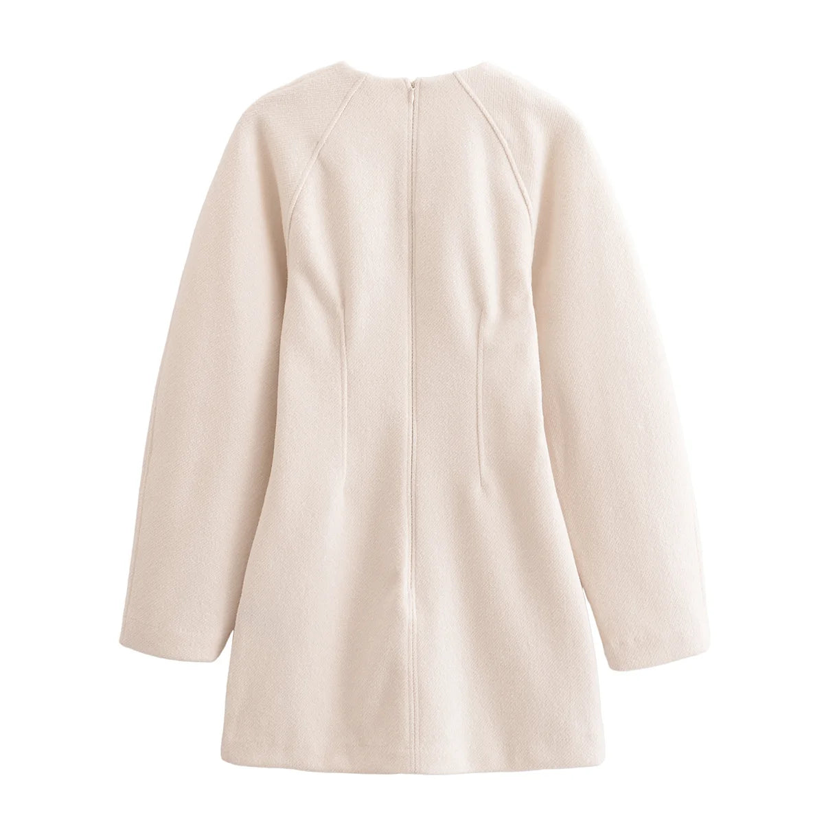 European and American style autumn and winter new round neck bubble long sleeve slim hip dress female fashion all-match casual d