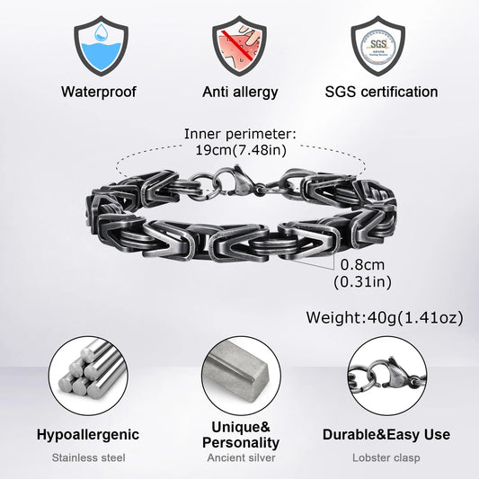 Chunky Byzantine Chain Bracelets For Men Boys,v-shape Stainless Steel Chain Link Wristband,vintage Jewelry Accessories Men Gifts