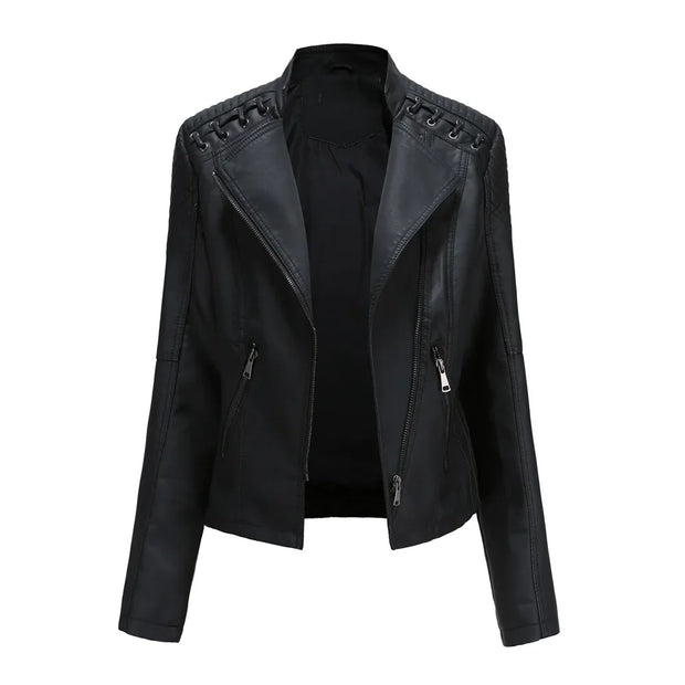 Cross-border European Style New Women's Genuine Leather Cropped Jacket Slimming Effective For Casual Fashion Motorcycle Clothing