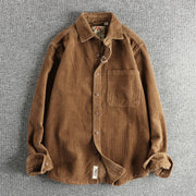 Small Amount of Woven Cotton Corduroy Washed Long sleeve Shirts Men's American vintage Trendy Single Pocket Shirt Outerwear