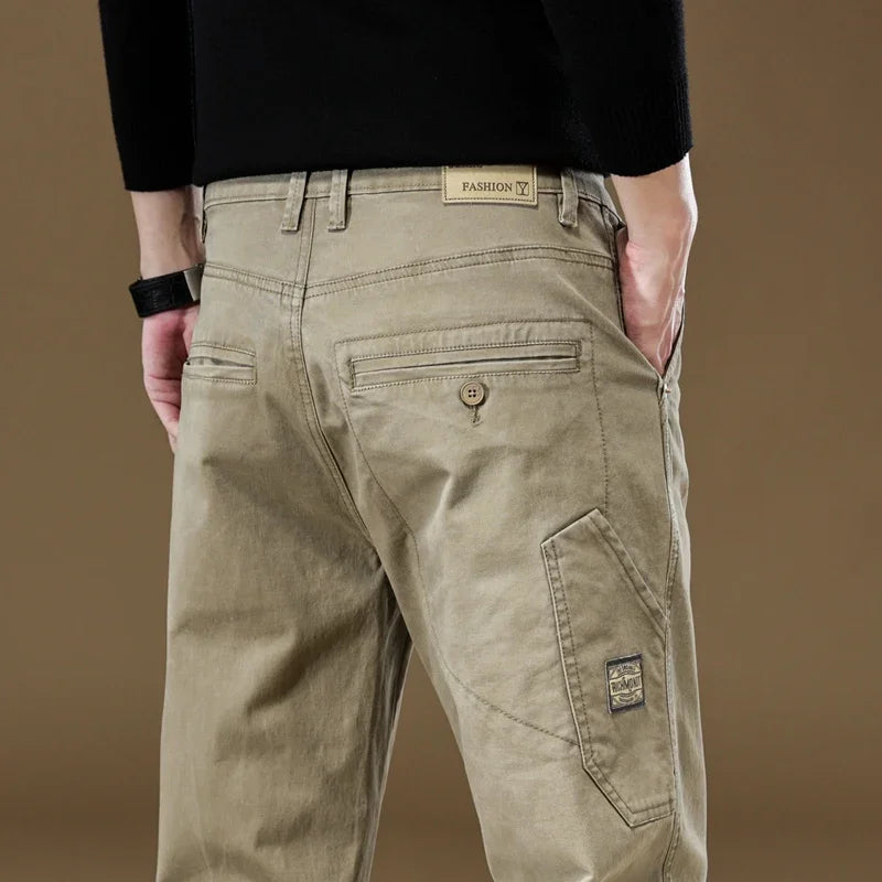 2024 New Brand Clothing Men's Cargo Pants 97%Cotton Solid Color Work Wear Casual Pant Wide Korean Jogger Trousers Male