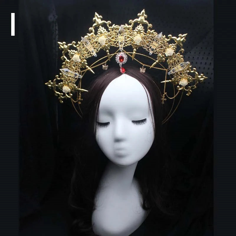 Diadema gótica Lolita con halo, diadema barroca de reina y princesa, diadema de diosa del sol y diablo, accesorios para el cabello punk de Halloween