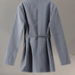 3D Flower Belts Blazer Coat Women Elegant Notched Double Breasted Long Sleeve Shoulder Pad Office Jacket Chic Gray Street Tops