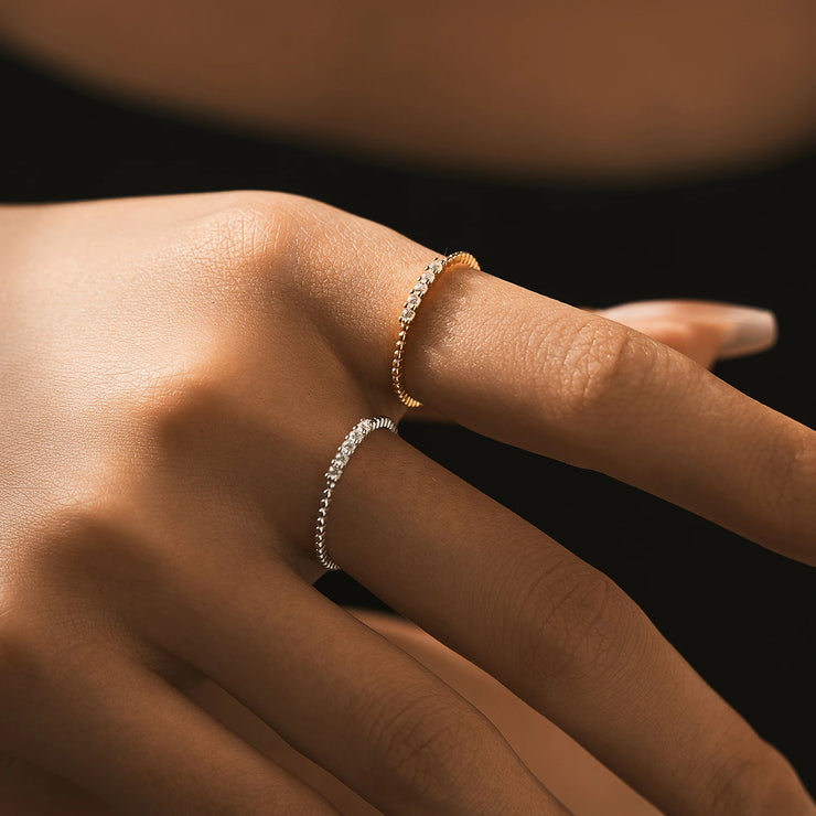 MODIAN D Color Stackable Moissanite Ring 925 Sterling Silver Beads Sparkling Trendy Rings For Women Party Vacation Jewelry
