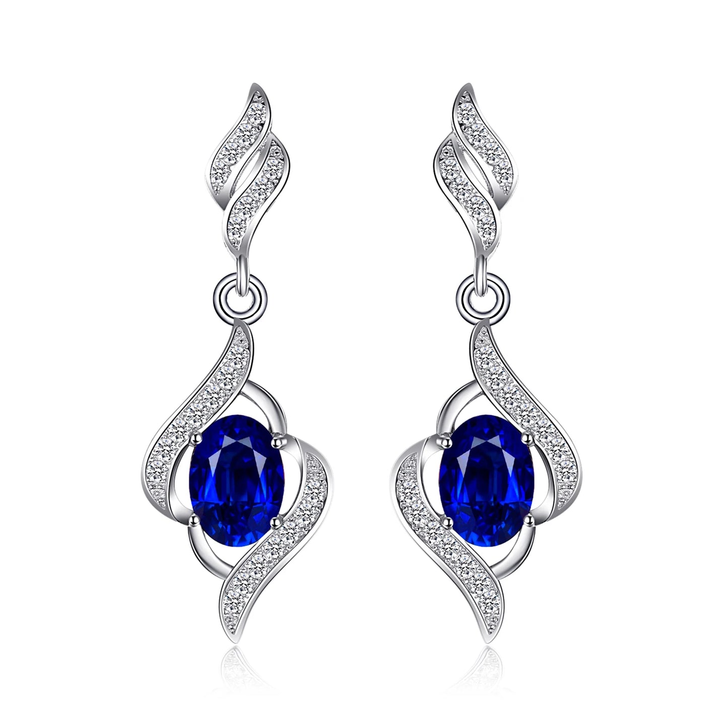 Pendientes colgantes de plata de ley 925 con zafiro azul creado por JewelryPalace para mujer, joyería fina