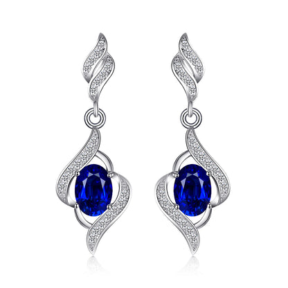Pendientes colgantes de plata de ley 925 con zafiro azul creado por JewelryPalace para mujer, joyería fina