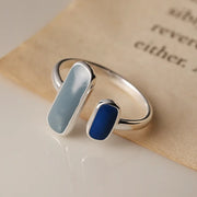 925 Sterling Silver Blue Stone Rings For Women Simple Trendy Retro Party Gifts Accessories