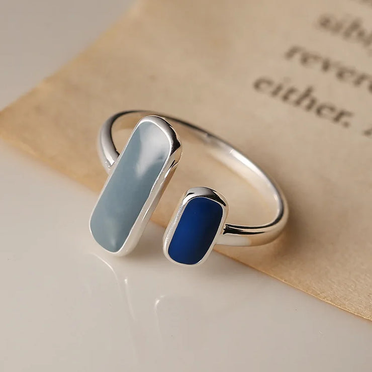 925 Sterling Silver Blue Stone Rings For Women Simple Trendy Retro Party Gifts Accessories