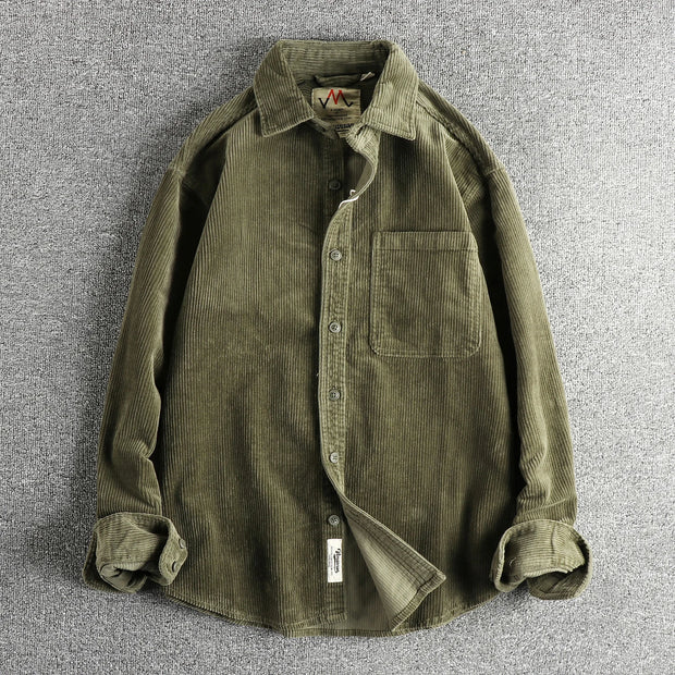Small Amount of Woven Cotton Corduroy Washed Long sleeve Shirts Men's American vintage Trendy Single Pocket Shirt Outerwear