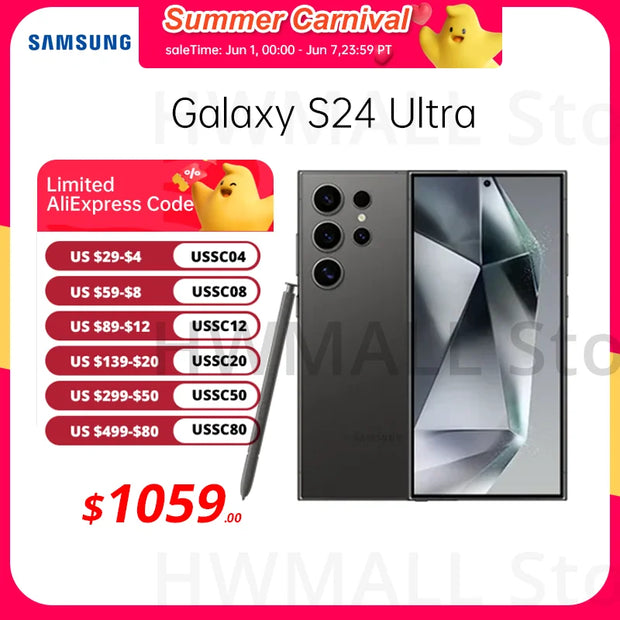 2024 New Samsung Galaxy S24 Ultra AI Smartphone 200MP Wide-angle AI Camera Cell Phone 6.8" AMOLED 120Hz 2X Display 45W 5000mAh