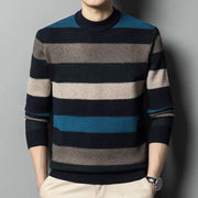 Autumn Winter Fashion High End Thickened Round Neck Sweater Men's Smart Casual Loose Versatile Patchwork Knitted Long Sleeve Top
