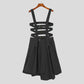 INCERUN 2023 American Style Mens Pleated Design Skirts Pants Casual Street Irregular Hem Solid Straps Half Skirt Jumpsuits S-5XL