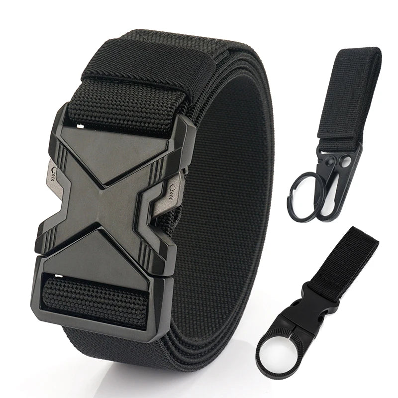 HSSEE New 105cm to 125cm Elastic Belt for Men Metal Buckle Quick Release Military Tactical Belt Soft Nylon Casual Belt Male