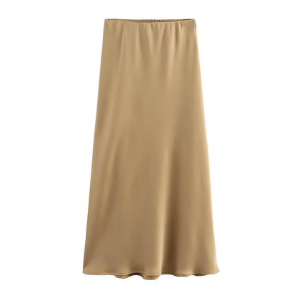 TRAFZA Women Fashion Skirts New Solid Satin Silk Texture Tight Skirt Woman Beach Style Chic And Elegant Women's Mermaid Skirt