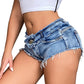 4009 # Pantalones cortos vaqueros sexis de verano de cintura baja y talla grande, de alta elasticidad e informales para mujer