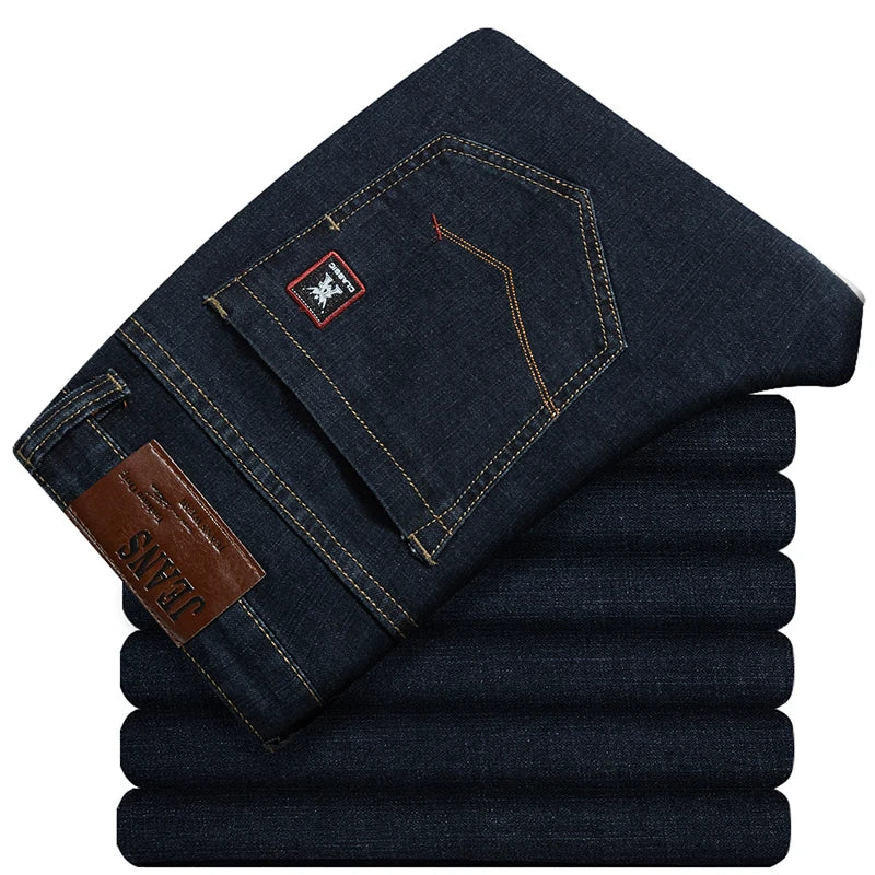 Pantalones vaqueros rectos holgados para hombre, de talla grande 42, 44, 46, 48, 50 y 52, clásicos, de negocios, elásticos, de marca, color negro y azul.