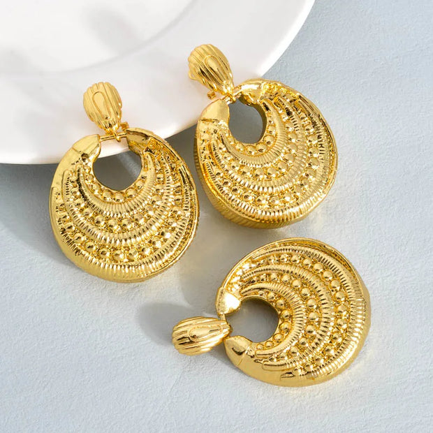Sunny Jewelry Sets For Women Copper Pendent Necklace Earrings Dubai 18K Gold Plated Large Geometry Charm Gift for Wedding Party