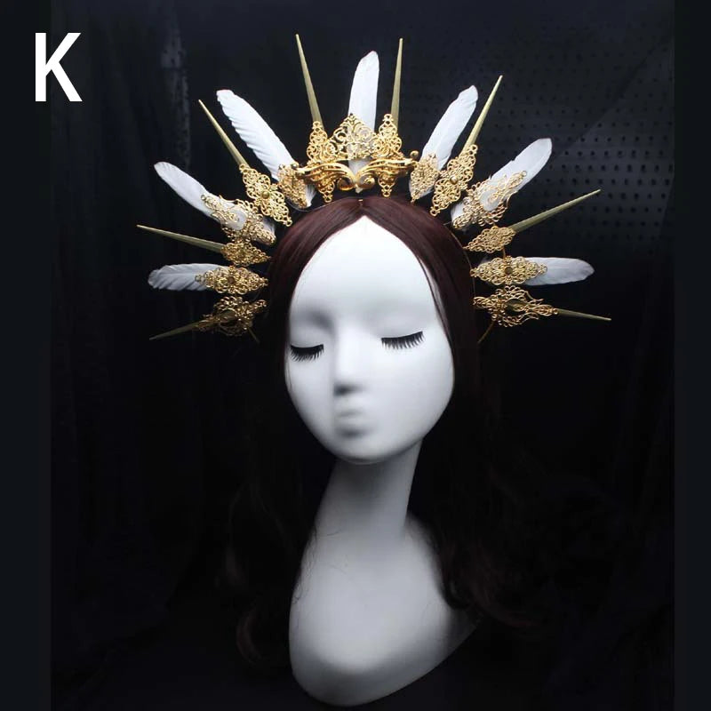 Diadema gótica Lolita con halo, diadema barroca de reina y princesa, diadema de diosa del sol y diablo, accesorios para el cabello punk de Halloween