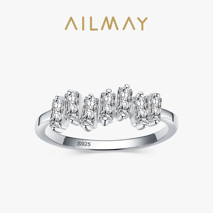 Anillo trapezoidal Ailmay con circonita cúbica transparente brillante de plata de ley 925 para mujer, ideal para bodas, compromisos y joyería fina femenina.