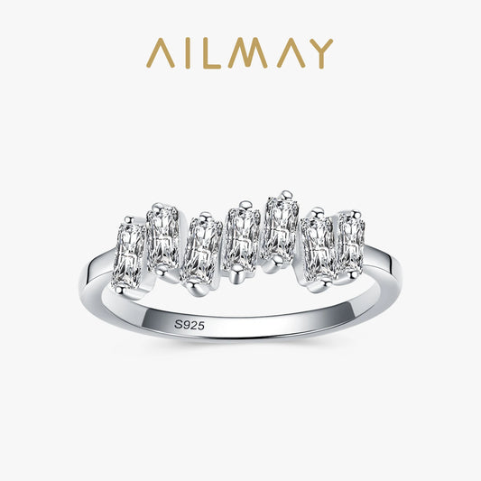Ailmay Sparkling Clear CZ Charm Rings 925 Sterling Silver Trapezoid Finger Ring For Women Wedding Engagement Fine Female Jewelry