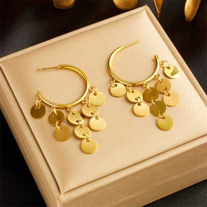 DIEYURO 316L Stainless Steel Gold Color Geometric Drop Earrings For Women Girl Fashion Waterproof Ear Jewelry Gift Party Wedding