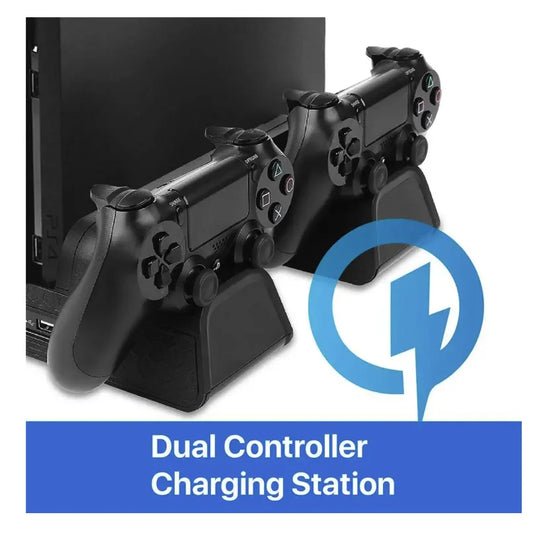 Support de refroidissement pour PS4 Slim Pro avec station de charge pour manette, poignée, station de charge avec emplacement pour disque et carte de jeu pour PlayStation 4