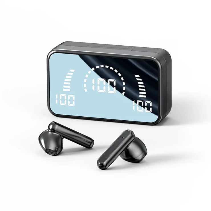Bluetooth 5.2 Earphone Headphones Mirror Wireless Stereo Headset with Digital DisplayTouch Control Sports Earbuds for Gaming