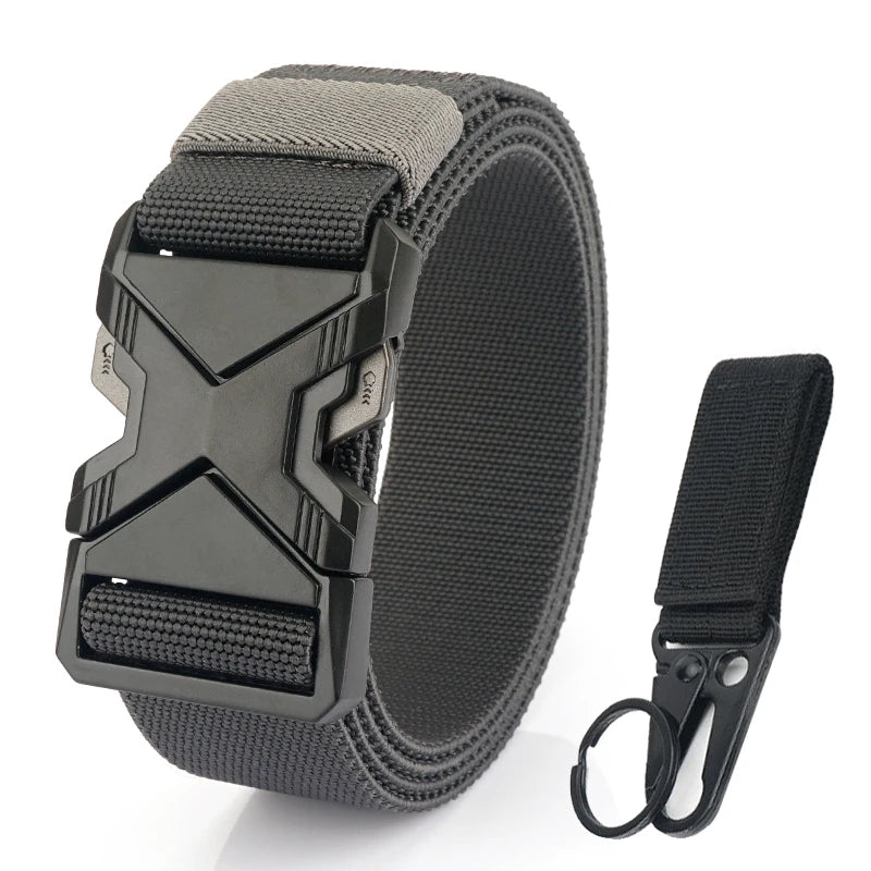 HSSEE New 105cm to 125cm Elastic Belt for Men Metal Buckle Quick Release Military Tactical Belt Soft Nylon Casual Belt Male