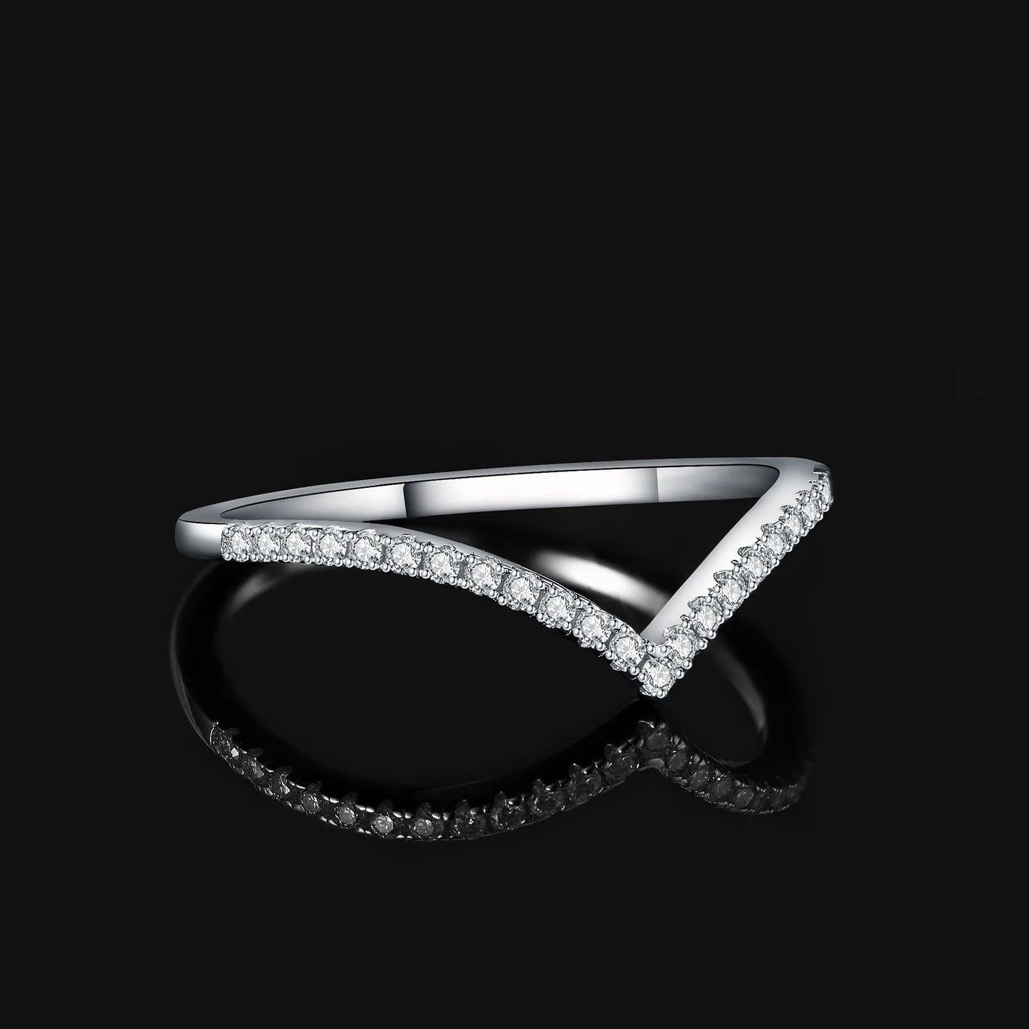 JewelryPalace 5A CZ V Half Eternity Stakable 925 Sterling Silver Wedding Band Ring for Woman Anniversary Gift Fine Jewelry