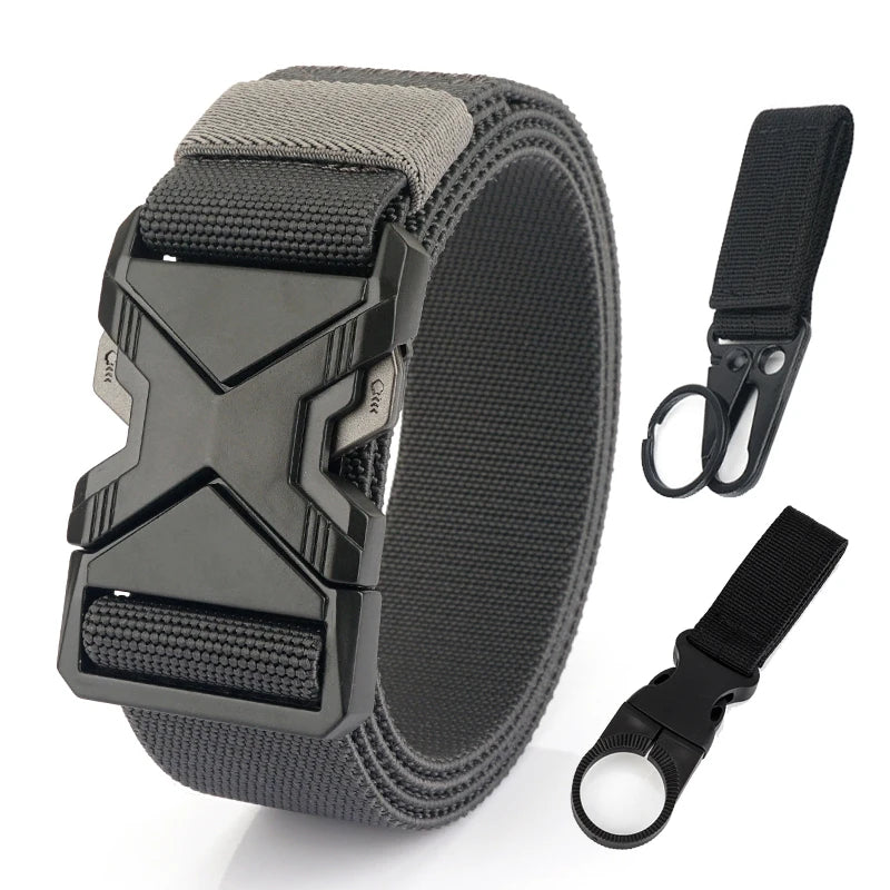HSSEE New 105cm to 125cm Elastic Belt for Men Metal Buckle Quick Release Military Tactical Belt Soft Nylon Casual Belt Male