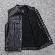 2024 New Men's Leather Vest Zipper Button Casual Motorcycle Vest Men's Punk Rock Sleeveless Leather Tops PU