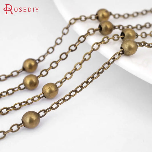 5 Meters width 2MM with 4MM Bead Antique Bronze Copper Flat Oval Link Necklace Chains Station Ball Chains Accessories