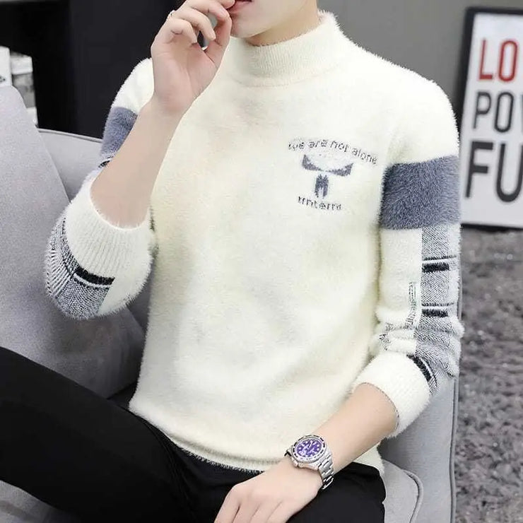 Winter KPOP Fashion Style Harajuku Slim Fit Tops Loose Casual All Match Knitwear Half High Collar Insert Long Sleeve Sweaters